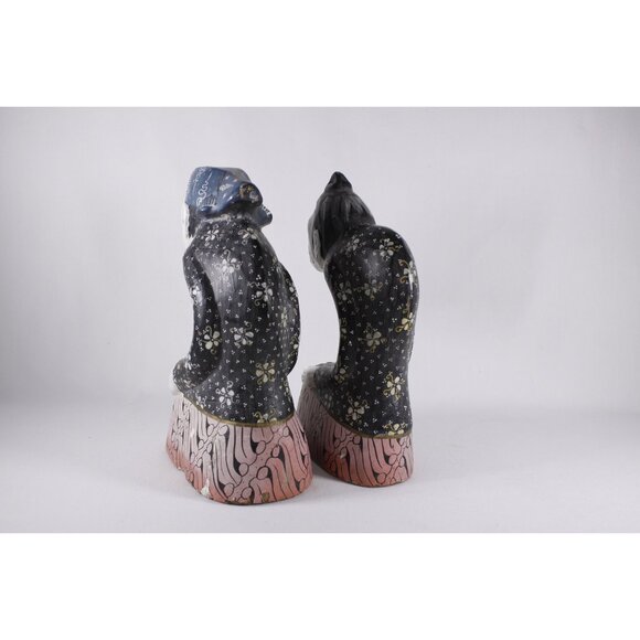 Rare Pair Javanese servant figurines 10" / 25 cm, Wooden wajang East - Picture 8 of 10